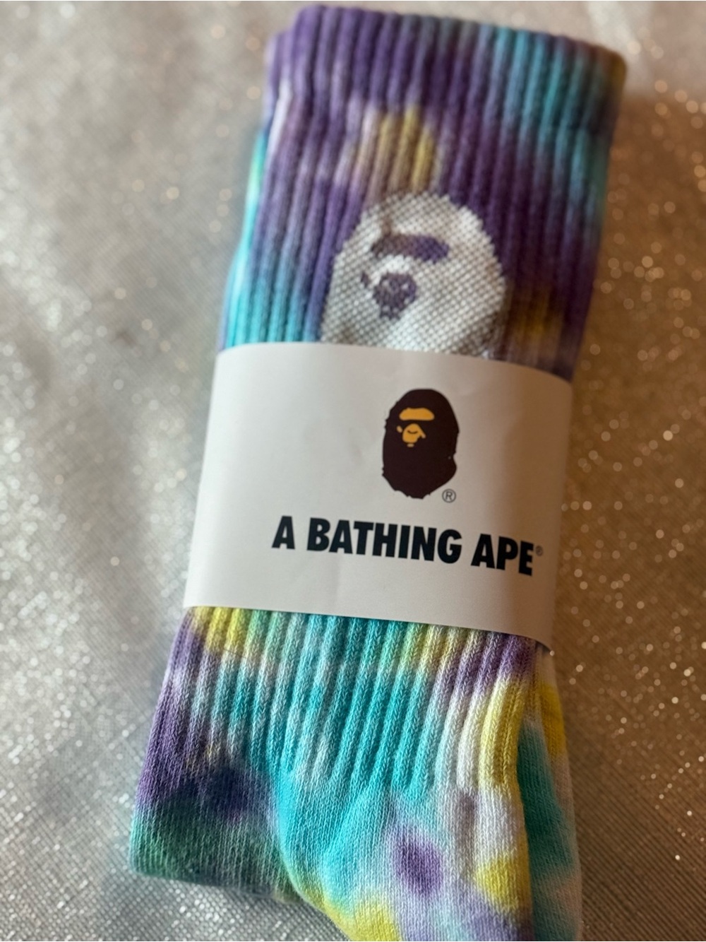 A Bathing Ape BAPE Tie Dye Crew Socks Ape Head Logo New Sealed Unisex